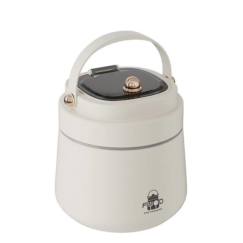 Isolierte Edelstahl-Lunchbox mit Löffel und Gabel