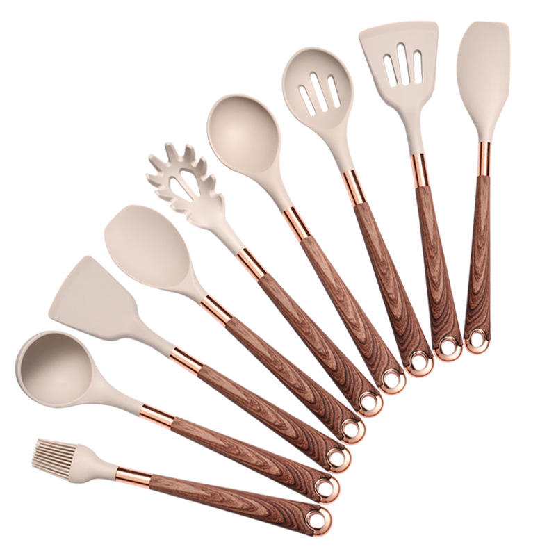 10-teiliges Kochbesteck-Set mit Holzgriff und Silikon
