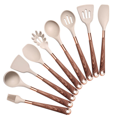 10-teiliges Kochbesteck-Set mit Holzgriff und Silikon