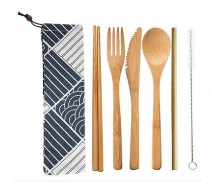 Japanisches Holzbesteck-Set mit Stoffbeutel