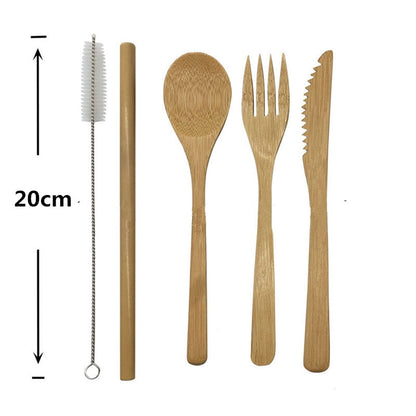 Japanisches Holzbesteck-Set mit Stoffbeutel
