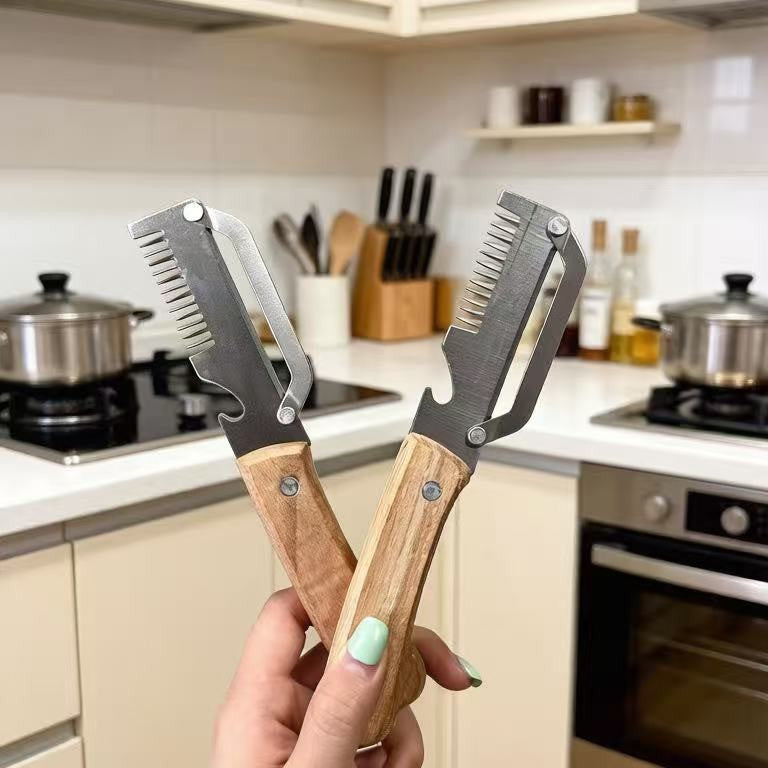2-in-1 Zwiebelschneider mit Holzgriff und Flaschenöffner