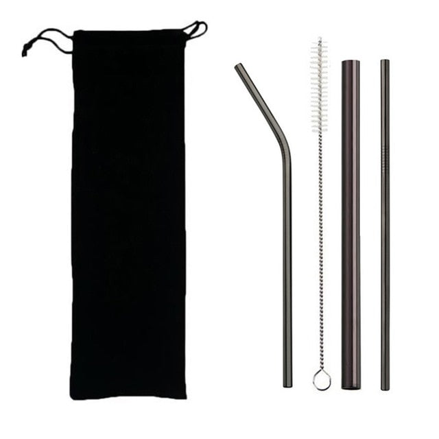 Wiederverwendbare Edelstahl-Trinkhalme mit Bürste und Tasche