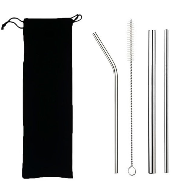 Wiederverwendbare Edelstahl-Trinkhalme mit Bürste und Tasche