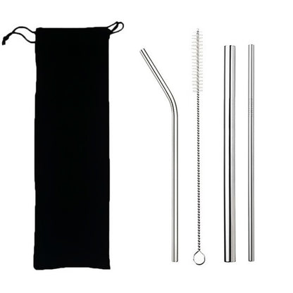 Wiederverwendbare Edelstahl-Trinkhalme mit Bürste und Tasche