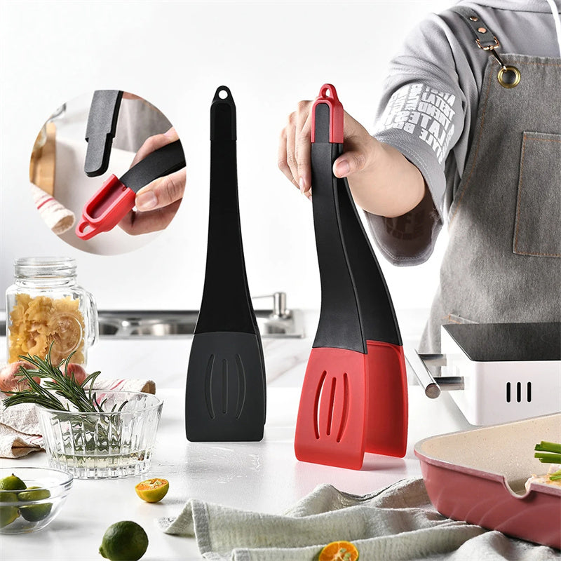 3-in-1 Silikon-Pfannenwender mit Grillzange