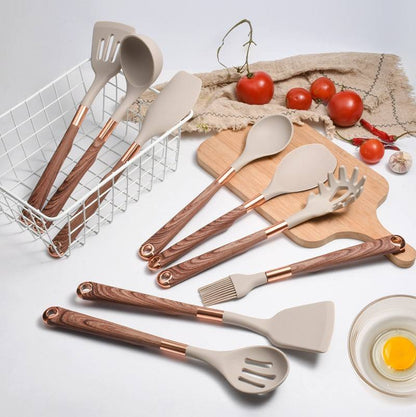 10-teiliges Kochbesteck-Set mit Holzgriff und Silikon