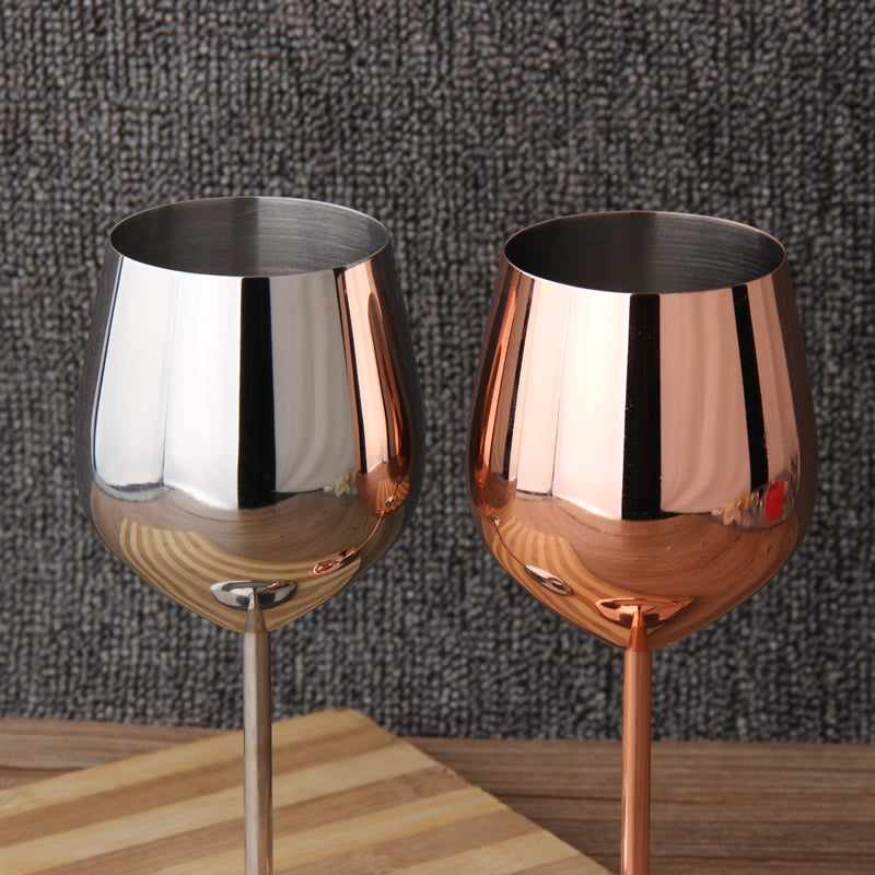 Edelstahl-Weinglas in Rosegold mit Silberrand