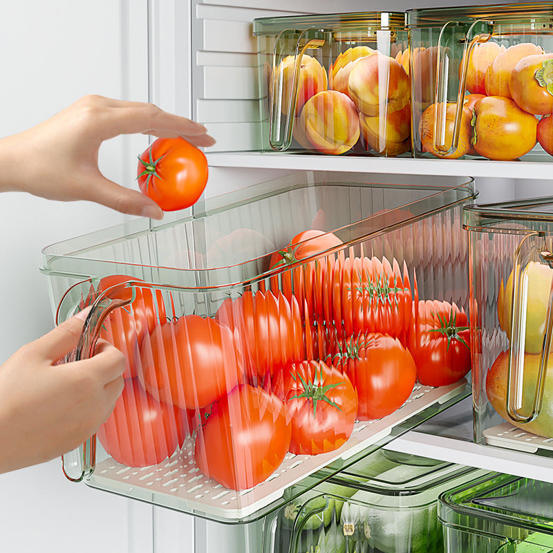 Kühlschrank-Aufbewahrungsbox mit Ablauf und stapelbarem Deckel
