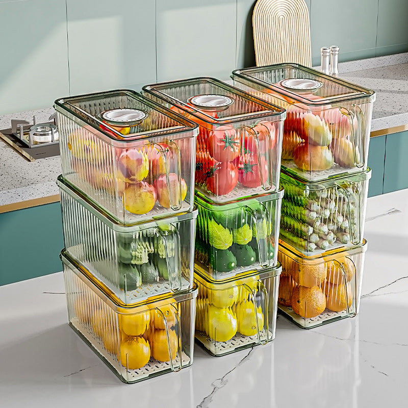 Kühlschrank-Aufbewahrungsbox mit Ablauf und stapelbarem Deckel