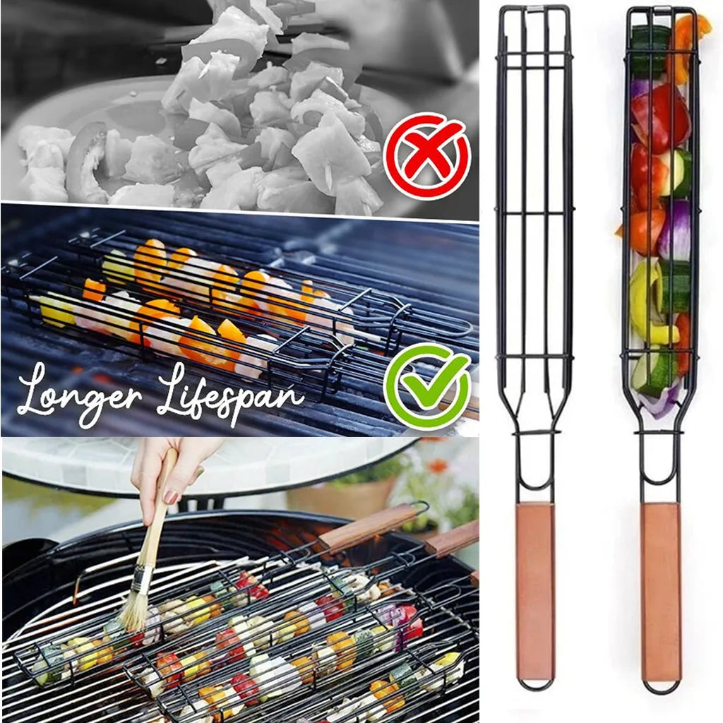 Tragbarer Edelstahl-Grillkorb antihaftbeschichtet