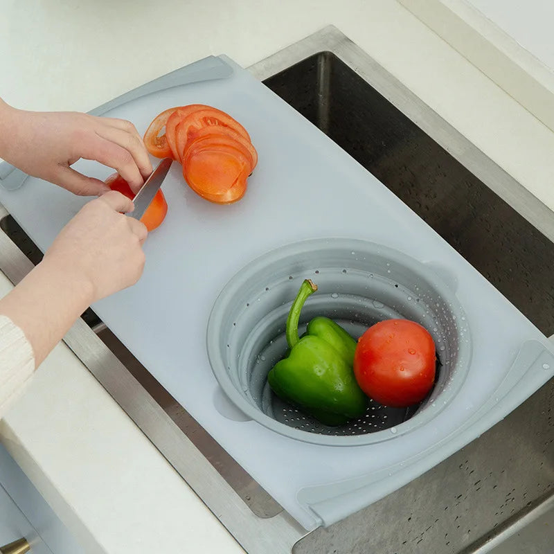 3-in-1 Klappschneidebrett mit abnehmbarem Abtropfkorb